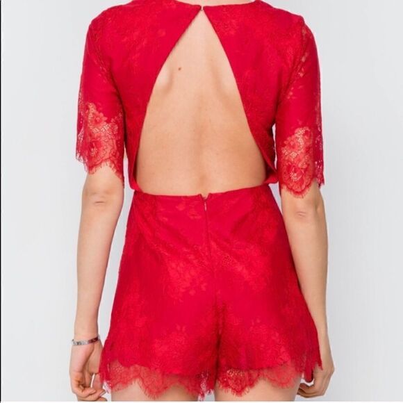 NWT honey belle sexy red lace open back romper size L - Picture 2 of 4